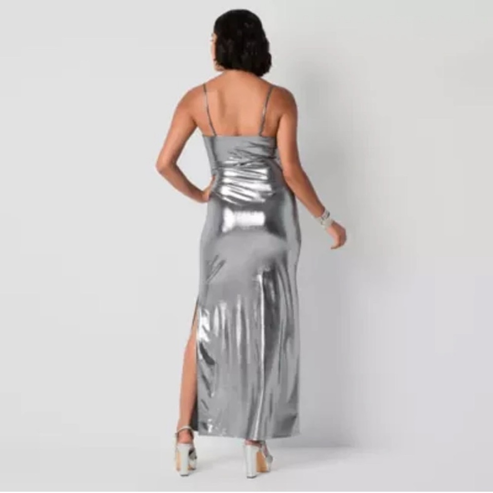 Glamorous Silver Metallic Cowl Neck Spaghetti Strap Maxi Dress Junior Large NWT